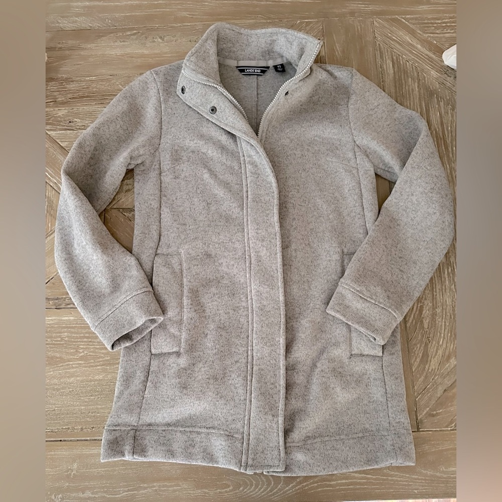 Women’s Light Gray Sweater Coat 🧥 Lands’ End XS SM